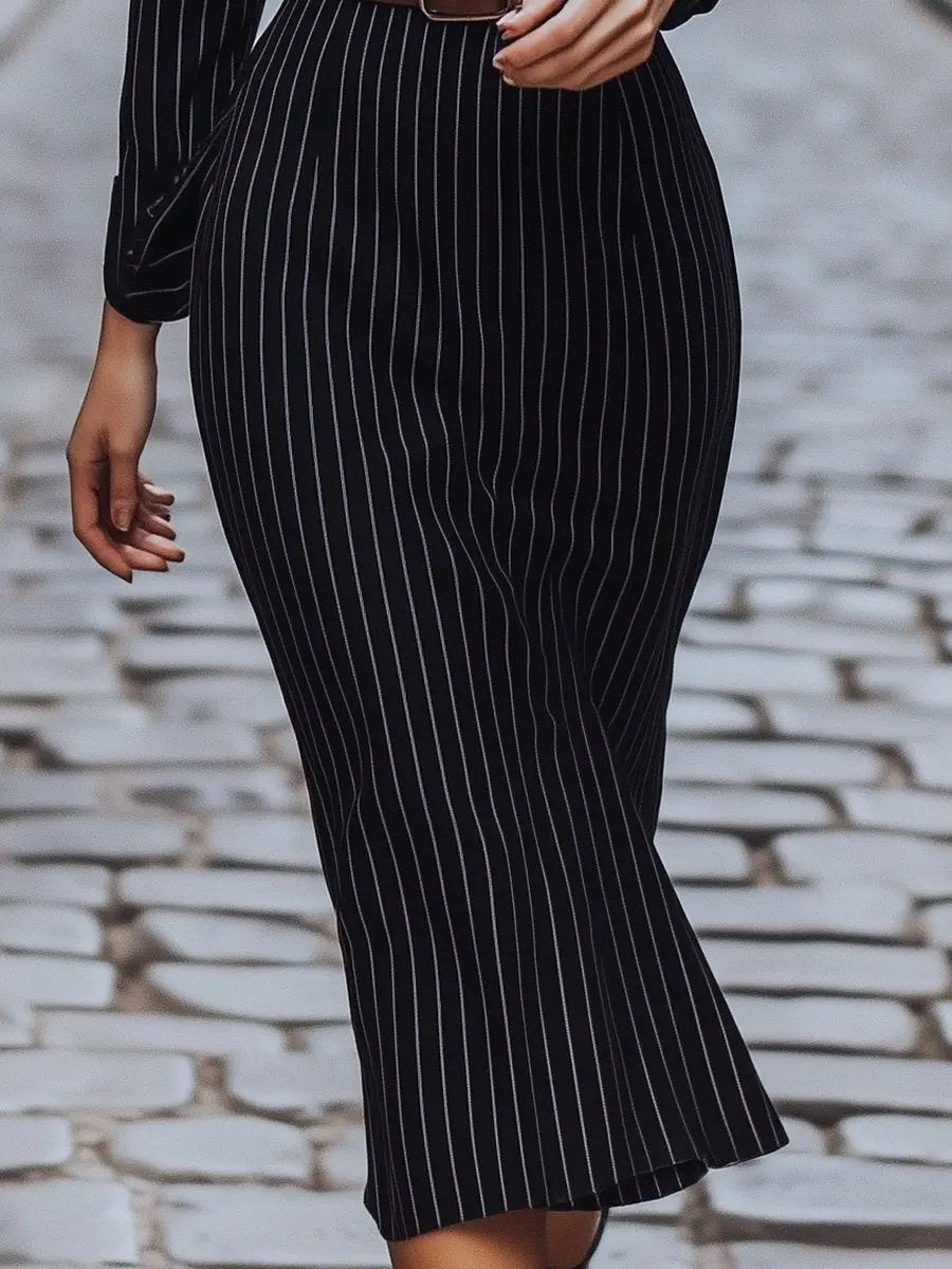 Classic Black Pinstripe Button-Down - Shirt Dress CASA LARO