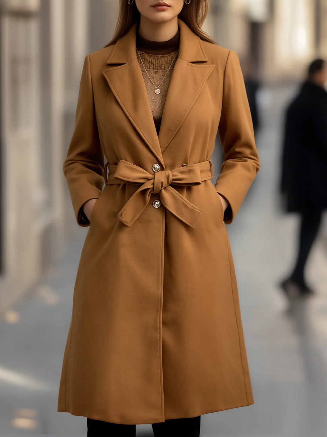 Classic Camel Wool Belted Silhouette - Trench Coat CASA LARO