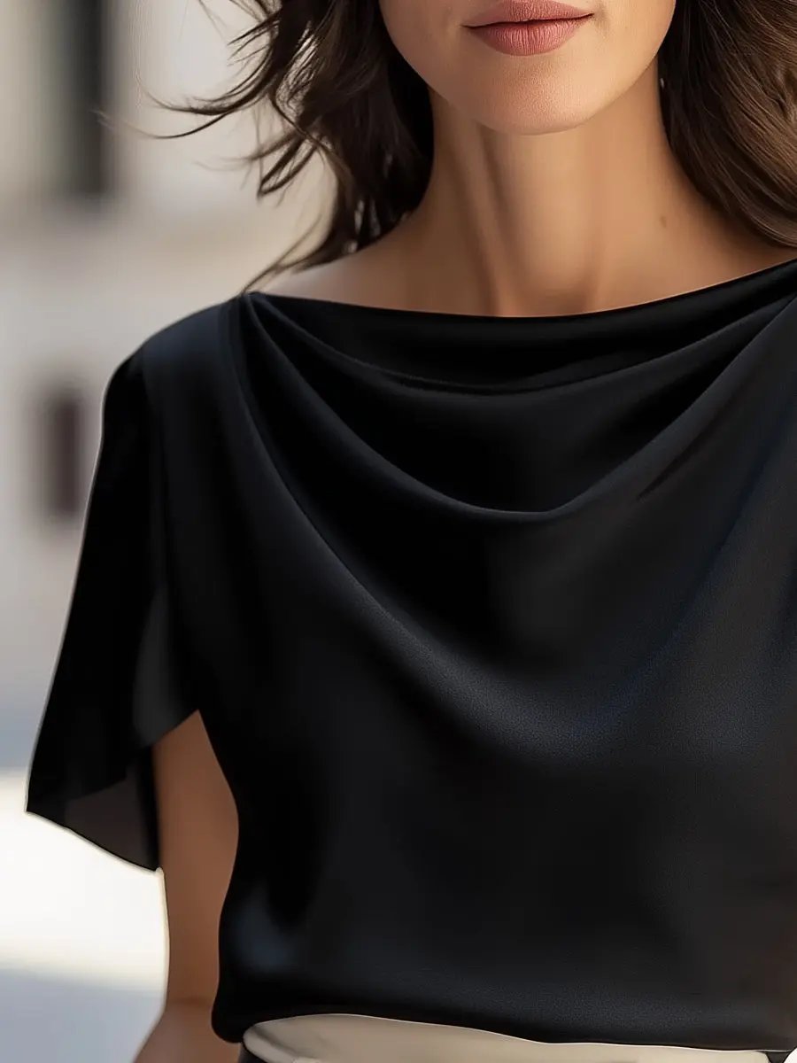Classic Satin Draped Cap-Sleeve Top - Blouse CASA LARO