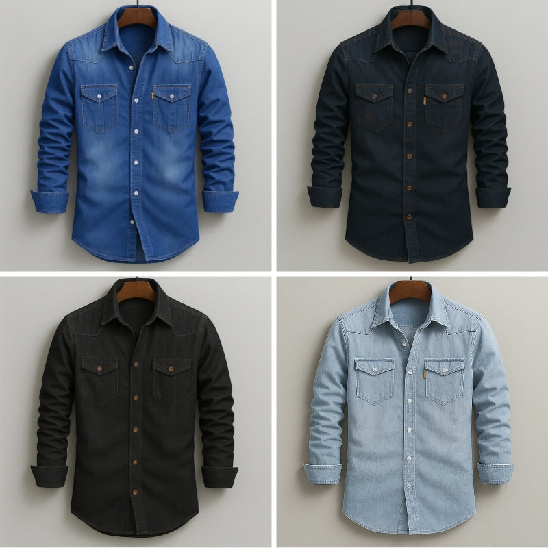 Classic Washed Denim Button-Up - Shirt CASA LARO MEN