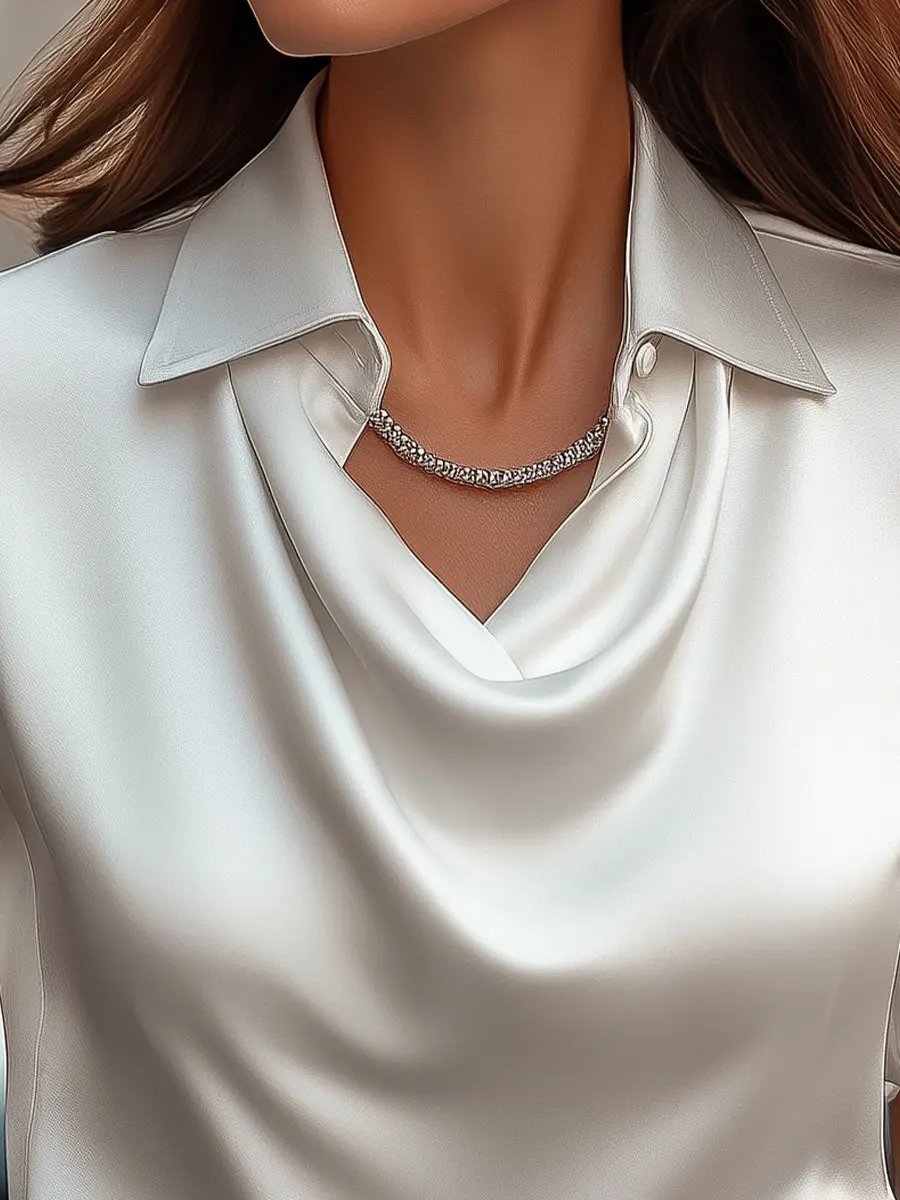 Classic White Satin Draped Neckline - Blouse CASA LARO