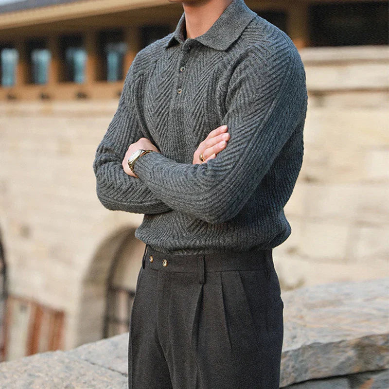 Collared Ribbed Knit - Sweater CASA LARO MEN