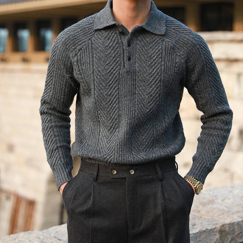 Collared Ribbed Knit - Sweater CASA LARO MEN