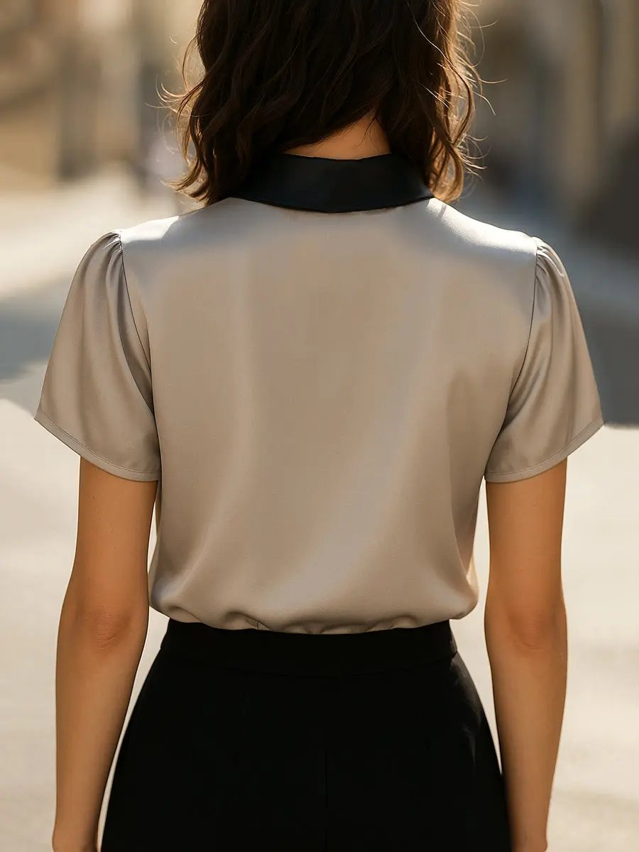 Contrast Collar Satin Keyhole Detail - Blouse CASA LARO
