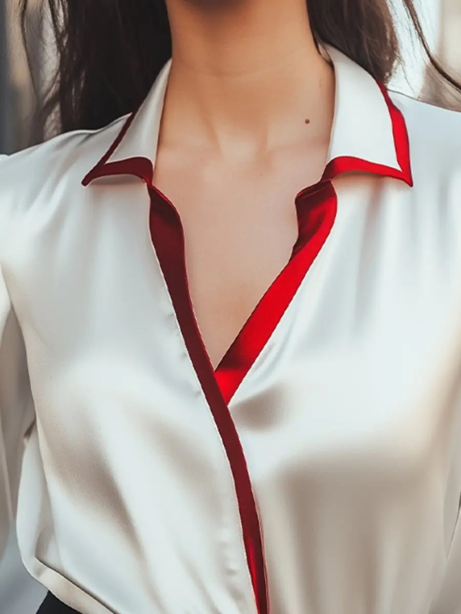 Contrast Collar Satin, Silk‑Look Finish - Blouse CASA LARO
