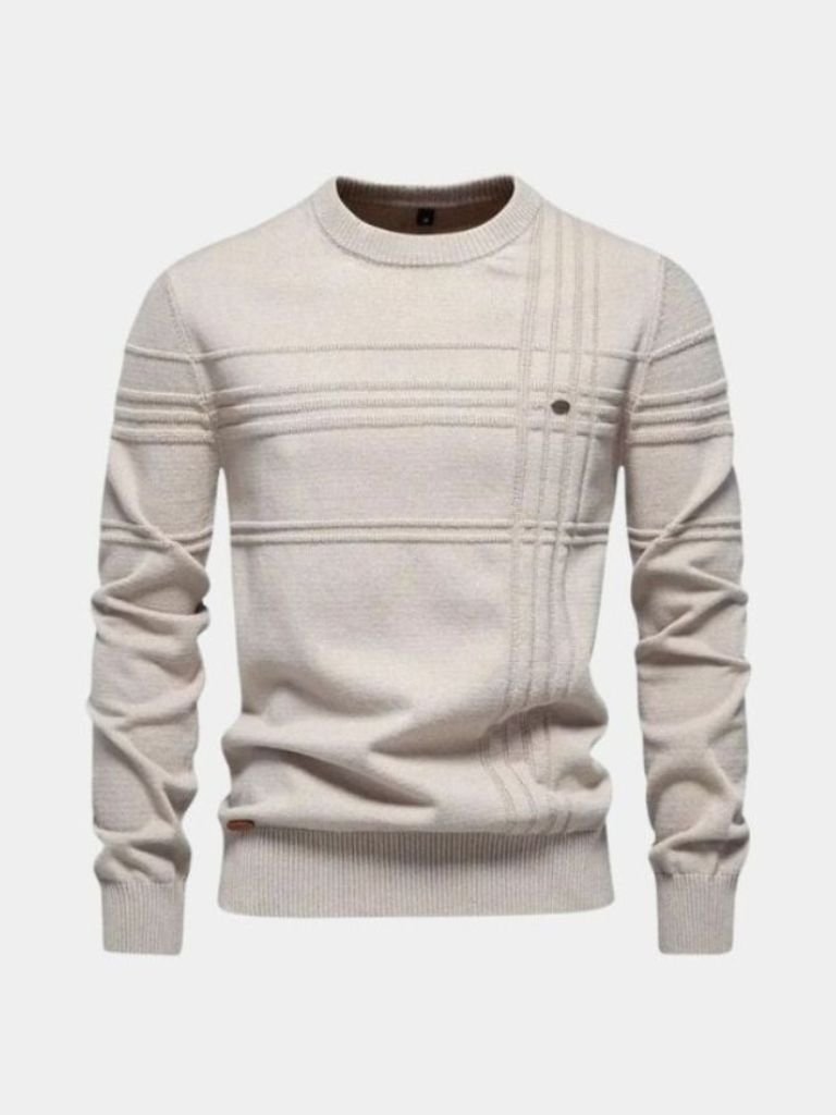 Cotton Knitted Stripped Crew Neck Pullover Sweater - Casa  Laro CASA LARO