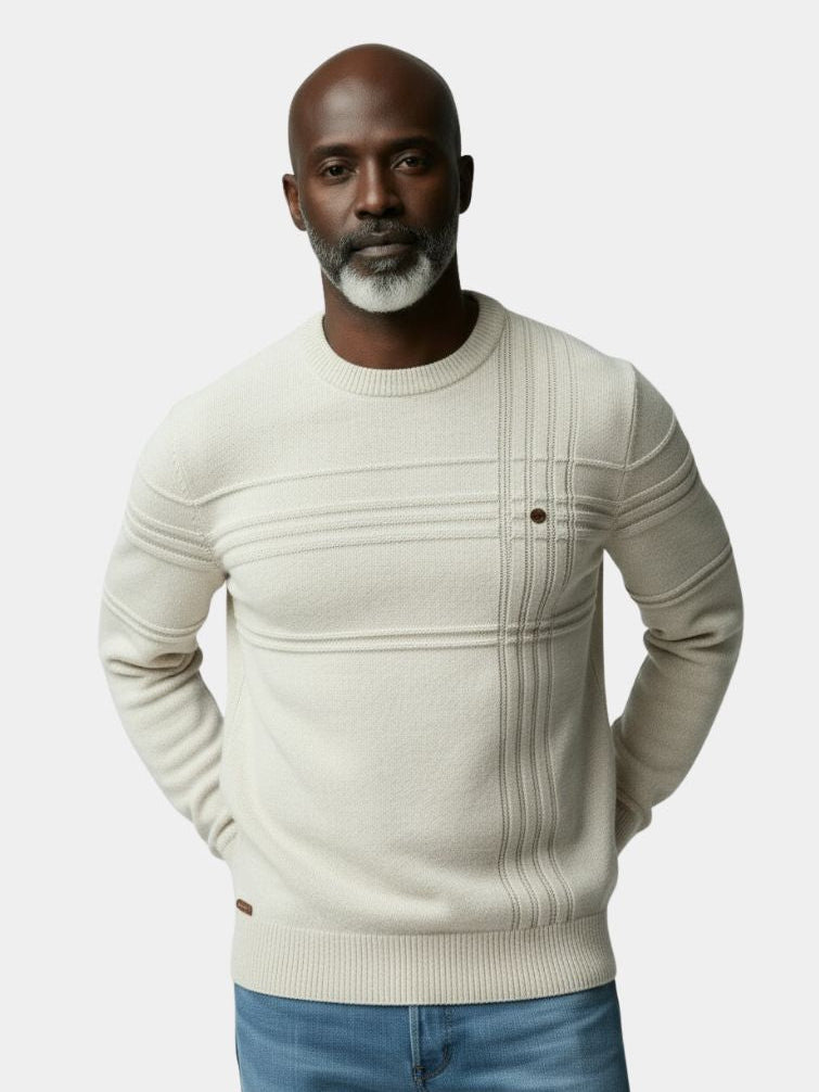 Cotton Knitted Stripped Crew Neck Pullover Sweater - Casa  Laro CASA LARO