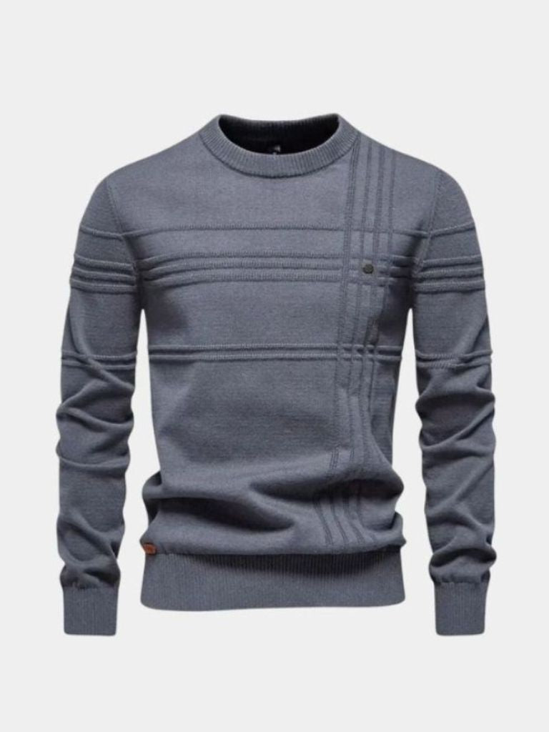 Cotton Knitted Stripped Crew Neck Pullover Sweater - Casa  Laro CASA LARO