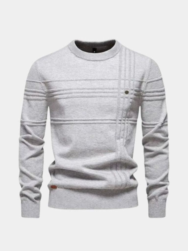 Cotton Knitted Stripped Crew Neck Pullover Sweater - Casa  Laro CASA LARO