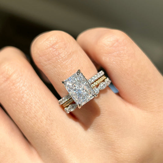 Stunning Radiant Cut Two Tone Bridal Set Shineofdiamond