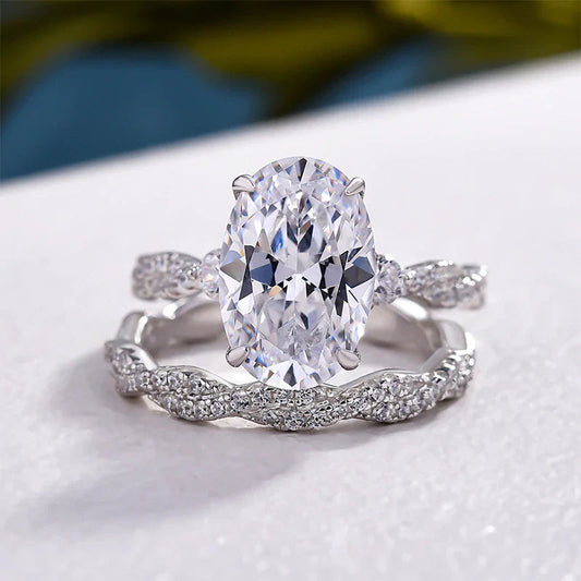 Oval Cut Sterling Silver Bridal Set With Twist Band Shineofdiamond