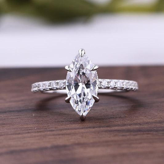 Classic 1.5 CT. Marquise Cut Sterling Silver Engagement Ring In Half Eternity Band shine of diamond