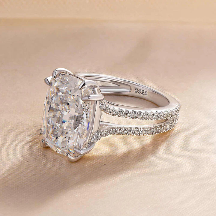 Sparkling Split Shank Cushion Cut Engagement Ring In Sterling Silver shine of diamond