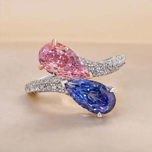 Vintage Pear Cut Blue & Pink Engagement Ring In Sterling Silver shineofdiamond