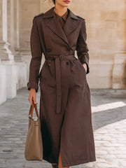 Dark Chocolate Double-Breasted Classic Trench - Trench Coat CASA LARO