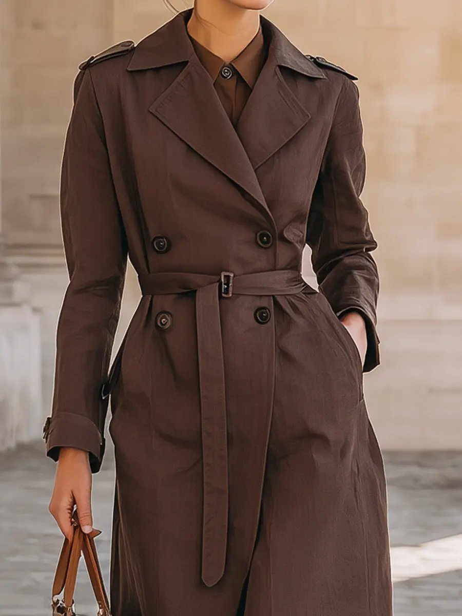Dark Chocolate Double-Breasted Classic Trench - Trench Coat CASA LARO