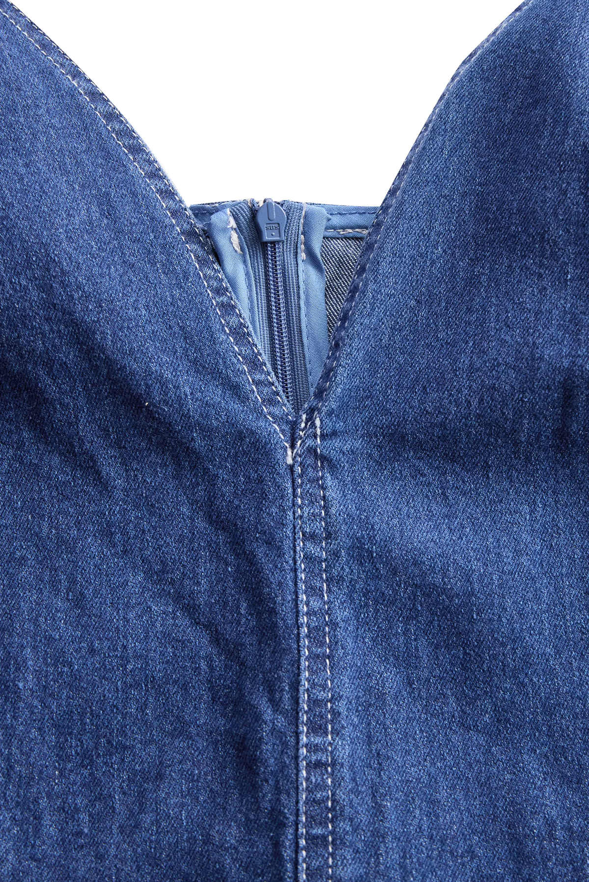 Dark Indigo Sleeveless Fitted Denim - Midi Dress CASA LARO