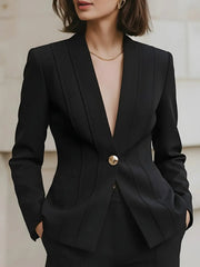 Deep Plunge V-Neck with Statement Gold Button - Blazer CASA LARO