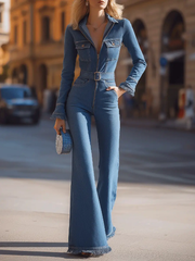 Denim Belted Flared-Leg - Jumpsuit CASA LARO