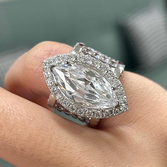 Size 4.5 | 7CT Halo Marquise Cut  Wide Band Engagement Ring in Sterling Silver Shine of Diamond