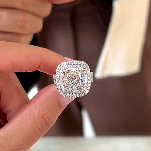 Stunning Double Halo Three Shank Cushion Cut Sterling Silver Engagement Ring hot