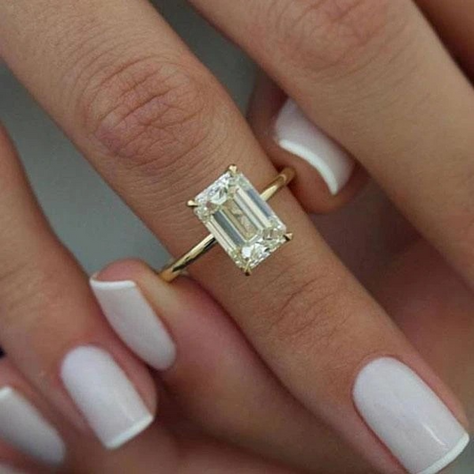 Emerald Cut Sterling Silver Solitaire Engagement Ring For Her Shineofdiamond