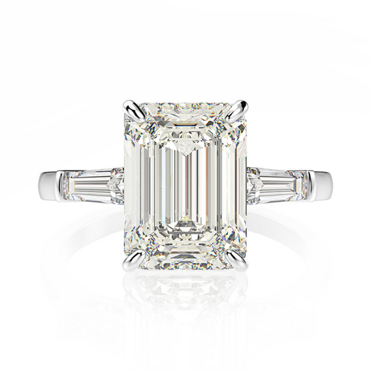 Classic Three Stone Emerald Cut Engagement Ring Shineofidamond