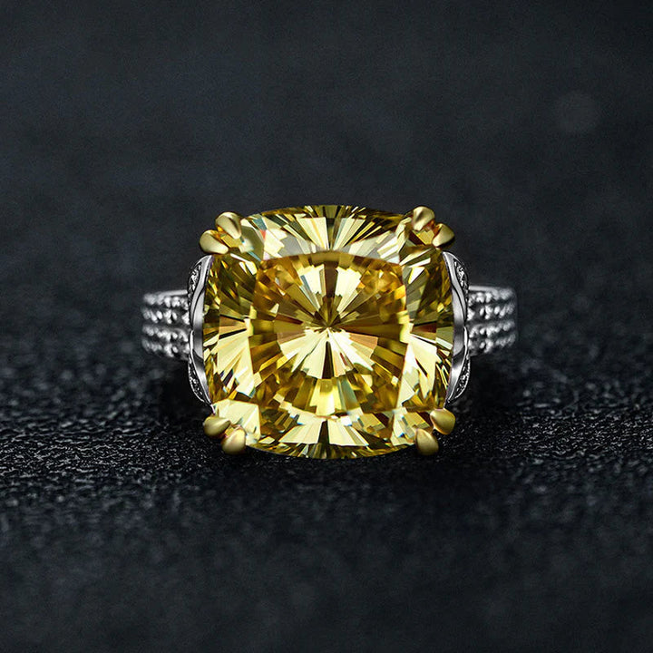 Retro Cushion Cut Yellow Engagement Ring In Sterling Silver shine of diamond