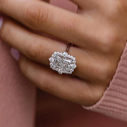 Exquisite Radiant Cut Halo Engagement Ring In Sterling Silver Shineofdiamond