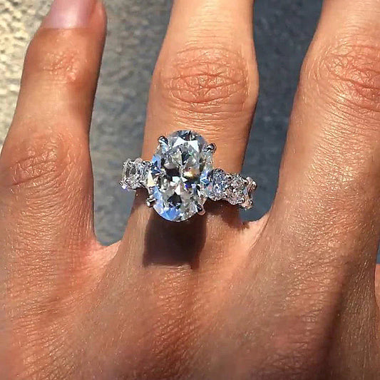 Stunning Oval Cut 4 Prong Engagement Ring In Sterling Silver shine of diamond