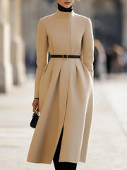 Elegant Beige Belted Tailored Trench - Midi Coat CASA LARO