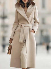 Elegant Beige Belted Wool-Blend Longline - Coat CASA LARO