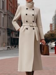Elegant Beige Double-Breasted Belted - Coat CASA LARO