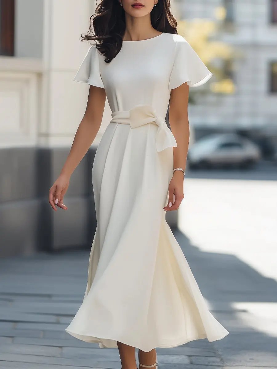 Elegant Chiffon Bow-Tie A-Line - Midi Dress CASA LARO