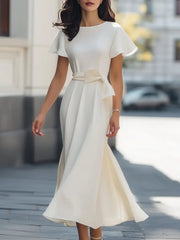 Elegant Chiffon Bow-Tie A-Line - Midi Dress CASA LARO