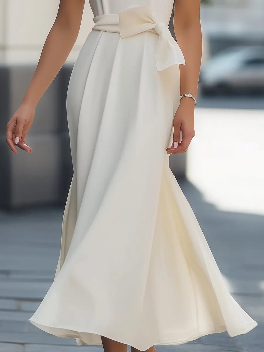 Elegant Chiffon Bow-Tie A-Line - Midi Dress CASA LARO