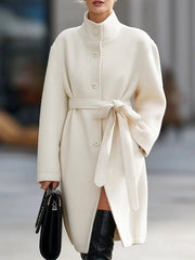 Elegant Cream Belted Wool - Wool Coat CASA LARO