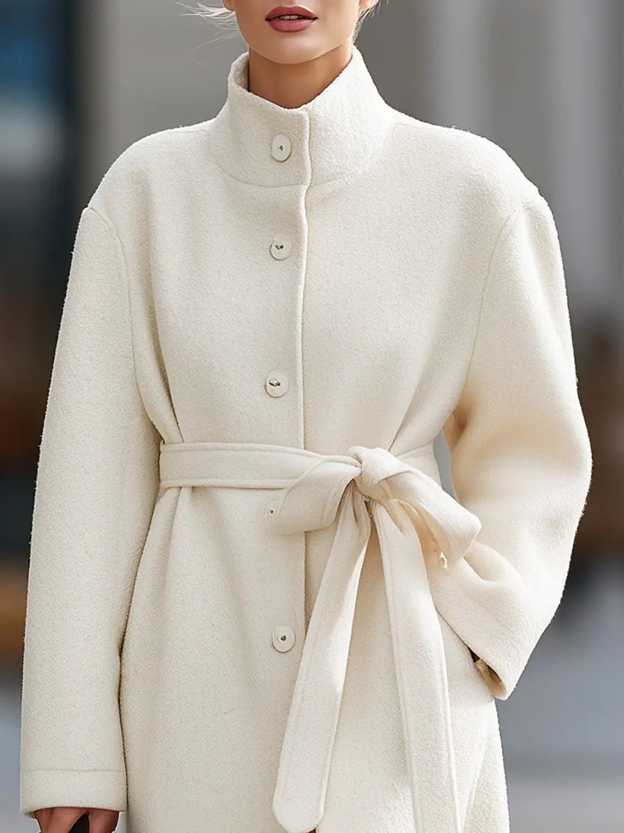 Elegant Cream Belted Wool - Wool Coat CASA LARO