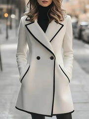 Elegant Double-Breasted Coat with Black Piping - Women's Coat CASA LARO