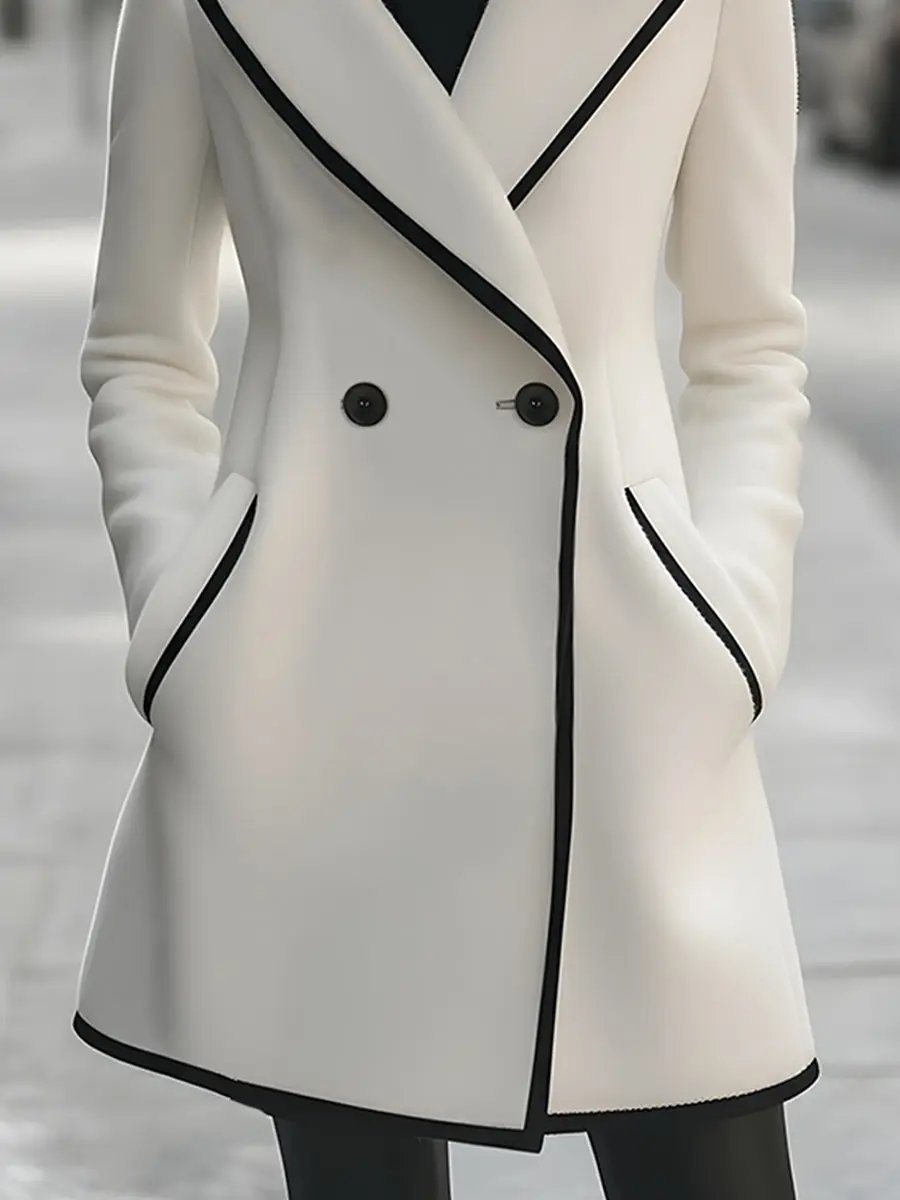 Elegant Double-Breasted Coat with Black Piping - Women's Coat CASA LARO