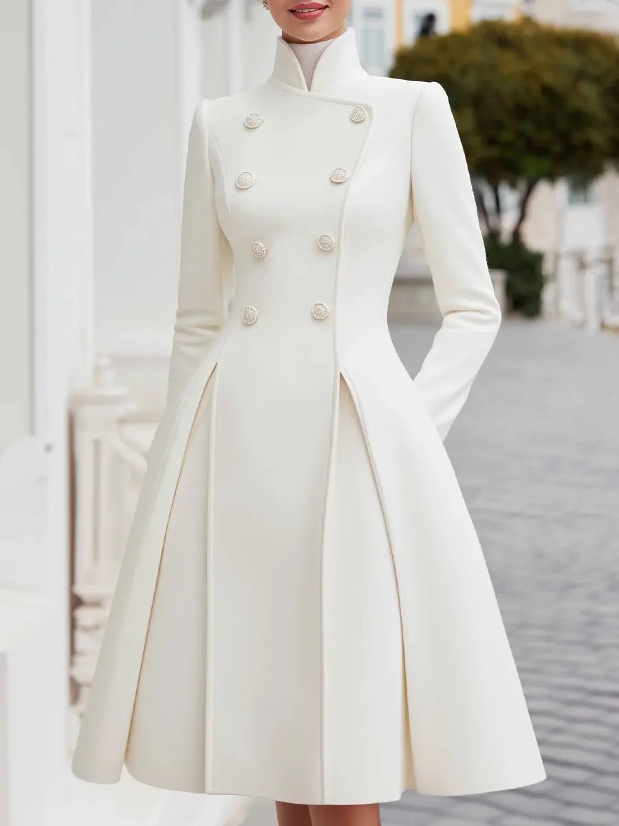 Elegant Double-Breasted Flared A-Line Women's Coat Dress - Coat Dress CASA LARO