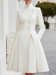 Elegant Double-Breasted Flared A-Line Women's Coat Dress - Coat Dress CASA LARO