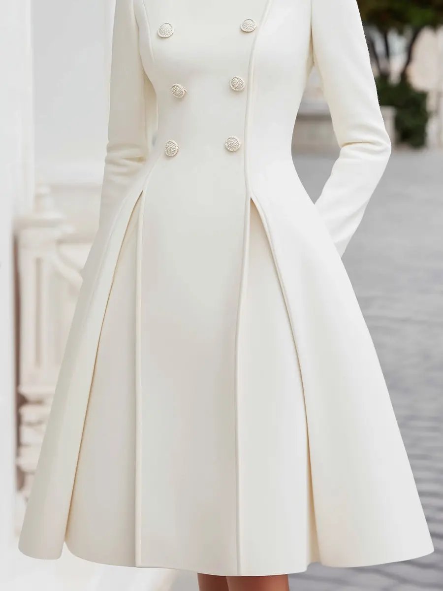 Elegant Double-Breasted Flared A-Line Women's Coat Dress - Coat Dress CASA LARO