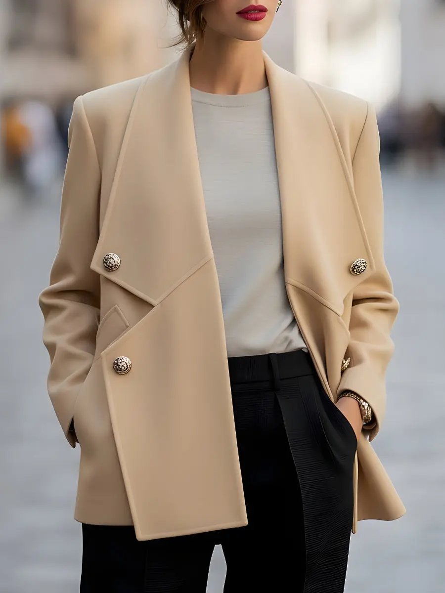 Elegant Double-Breasted with Oversized Lapel - Short Coat CASA LARO