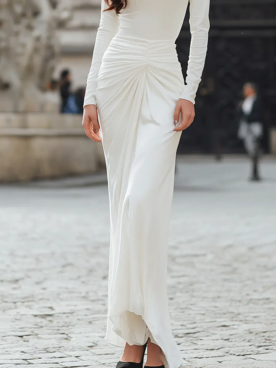 Elegant Draped Waist Long Sleeve Evening - Maxi Dress CASA LARO