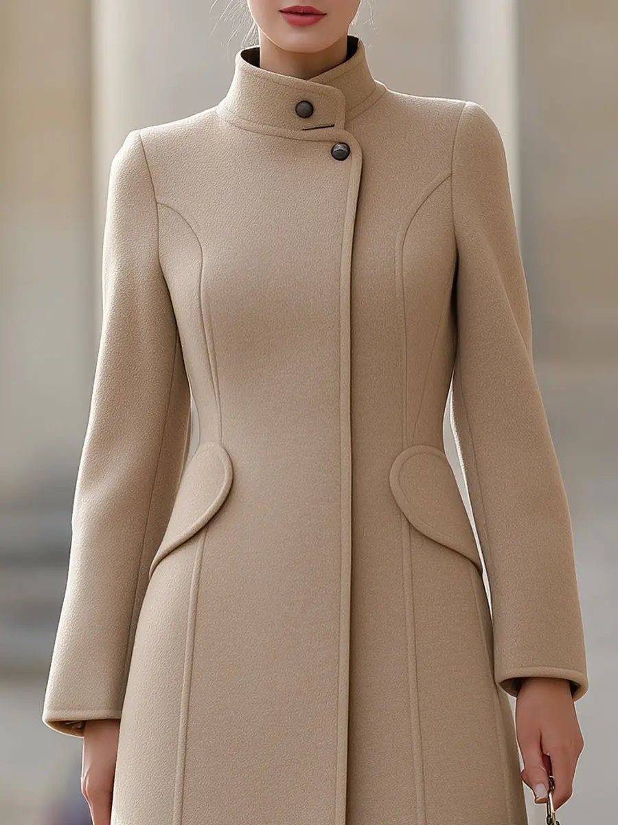 Elegant Fitted Beige Wool Coat With Classic Feminine Cut - Wool Coat CASA LARO