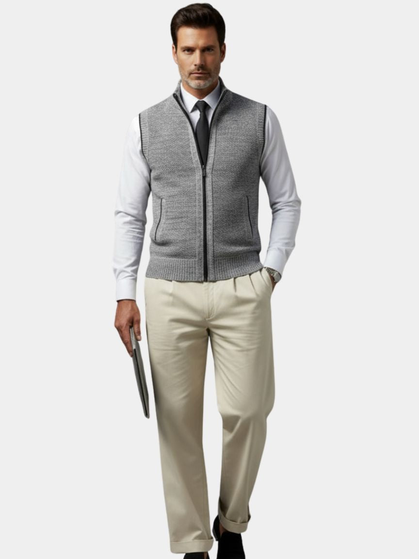 Elegant Full-Zip Sweater Vest - Casa  Laro CASA LARO
