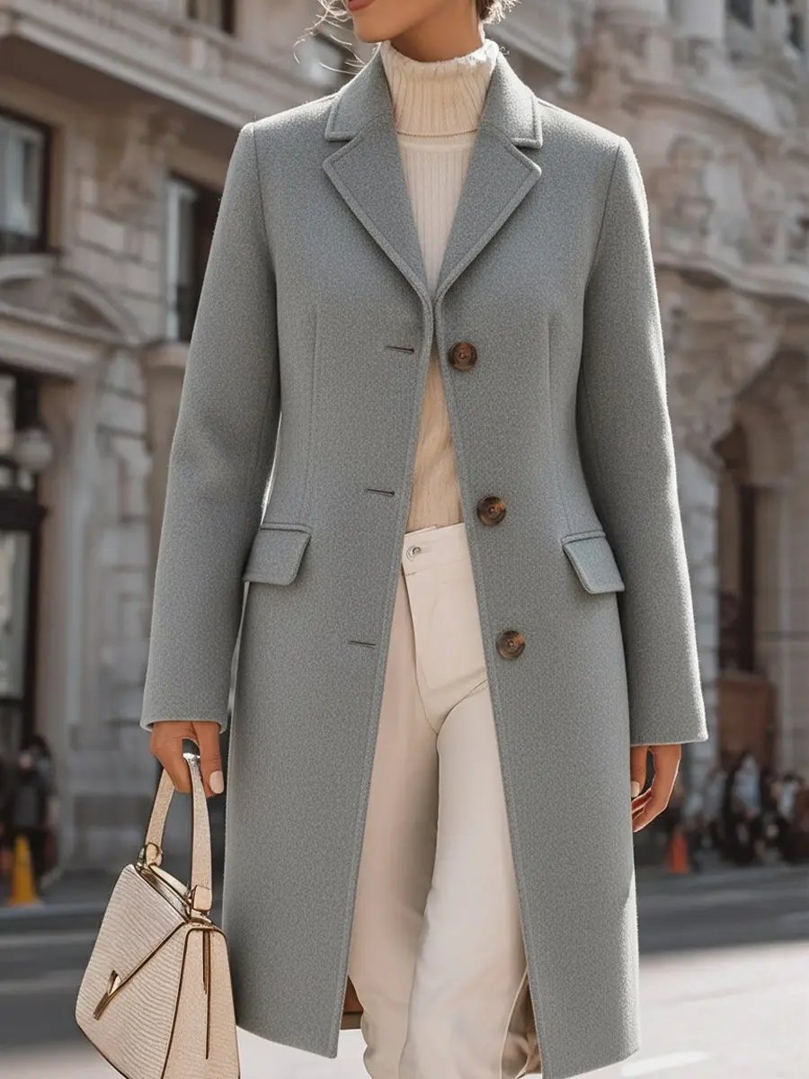 Elegant Grey Tailored Wool Coat With Sophisticated Comfort Fit - Coat CASA LARO