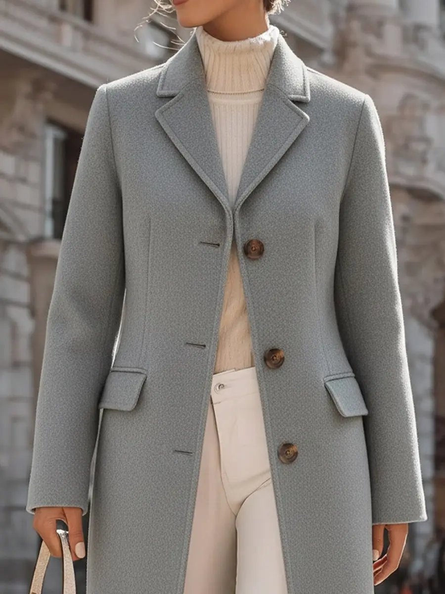 Elegant Grey Tailored Wool Coat With Sophisticated Comfort Fit - Coat CASA LARO