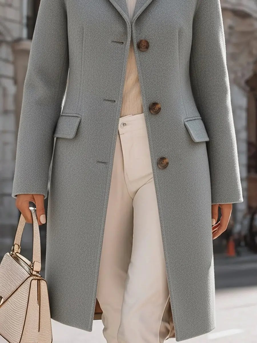 Elegant Grey Tailored Wool Coat With Sophisticated Comfort Fit - Coat CASA LARO